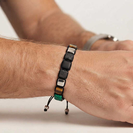 Pulsera Zenith Ónix, Lava, Ojo de Tigre y Malaquita