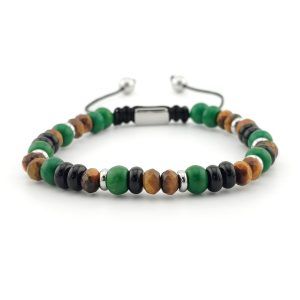 Pulsera Macramé Ojo de Tigre Facetado, Ónix y Acero