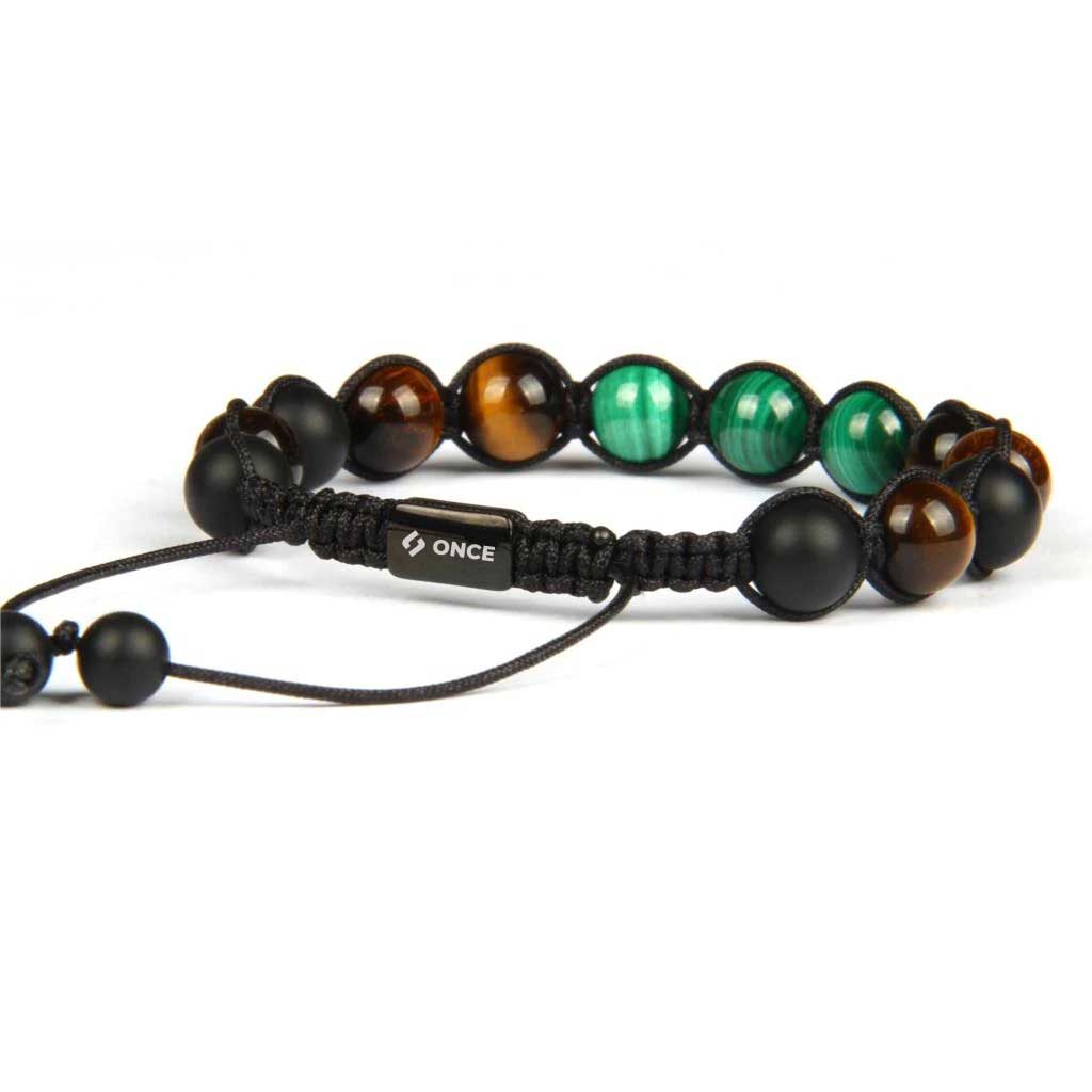 Pulsera Macramé Malaquita, Ojo de Tigre, Ágata Mate