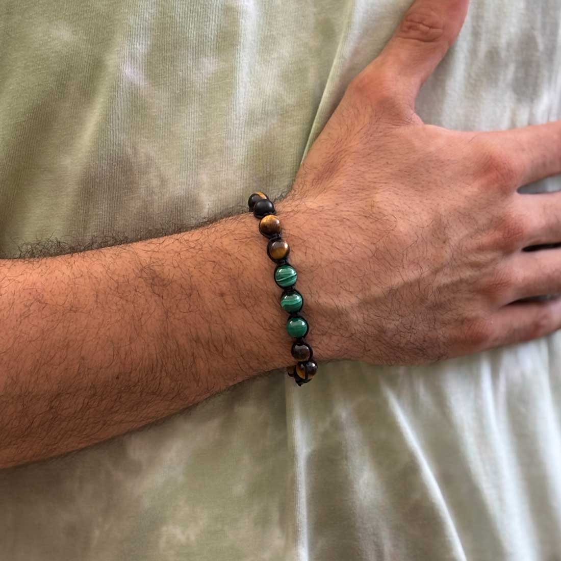 Pulsera Macramé Malaquita, Ojo de Tigre, Ágata Mate