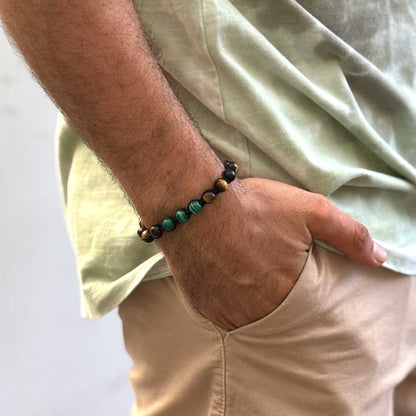 Pulsera Macramé Malaquita, Ojo de Tigre, Ágata Mate
