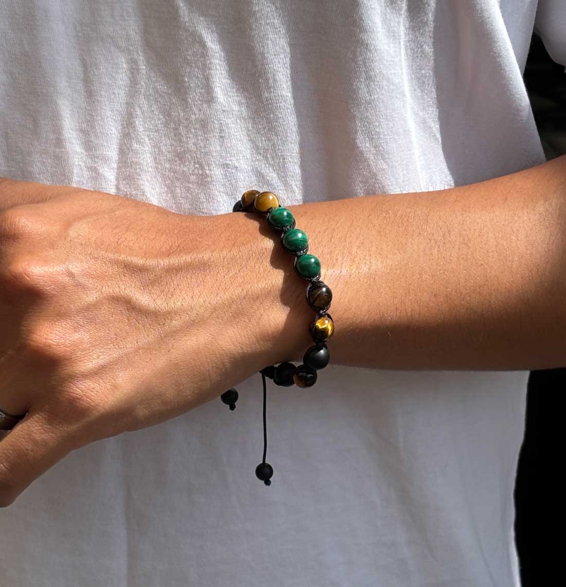 Pulsera Macramé Malaquita, Ojo de Tigre, Ágata Mate