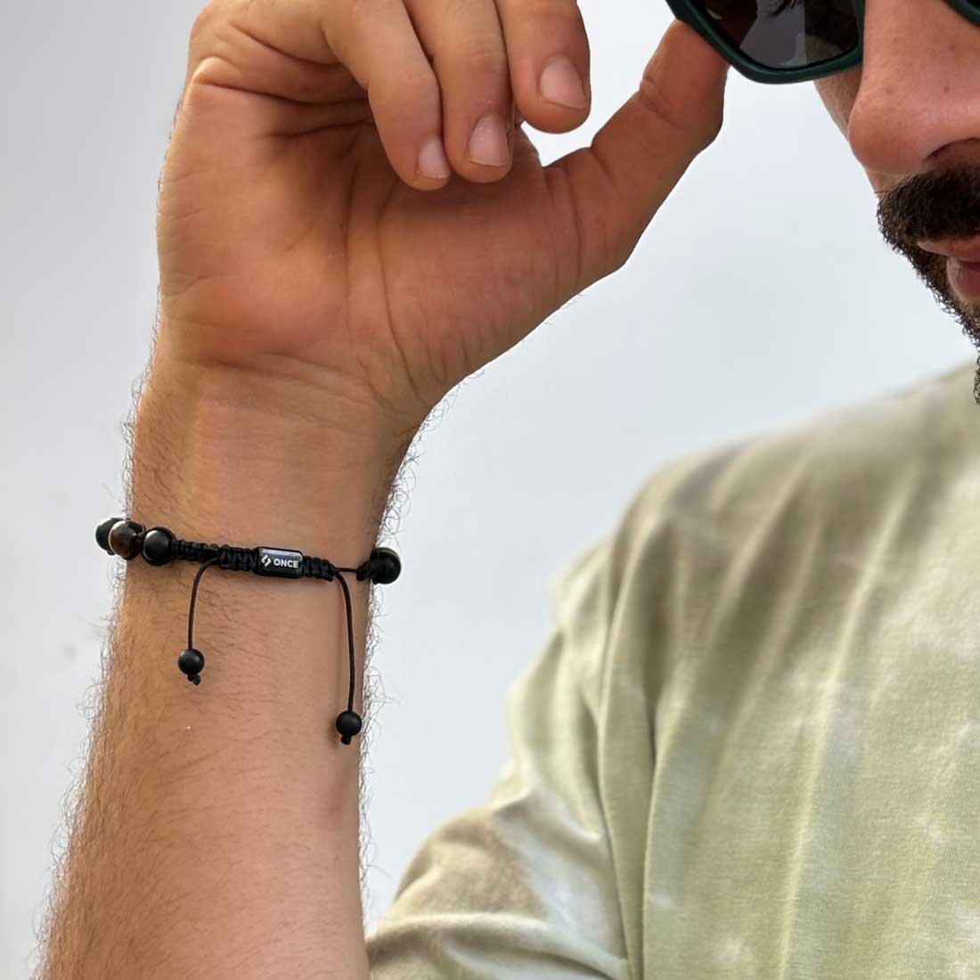 Pulsera Macramé Ojo de Tigre, Ágata Mate