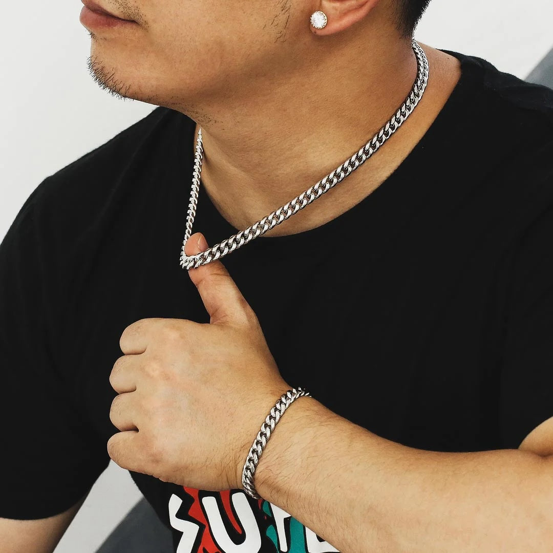 Set Miami Cuban | 8mm Plateado