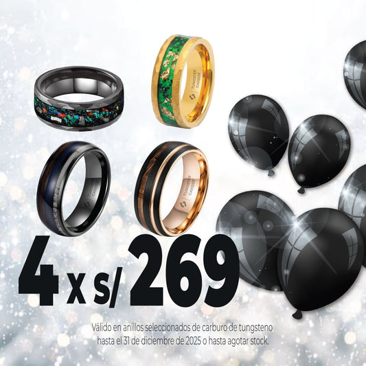 4 Anillos de Tungsteno – Oferta Especial (Pack x4)